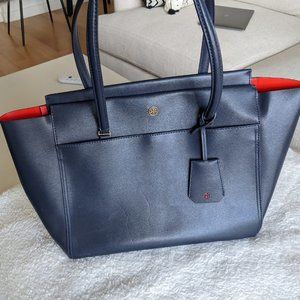 Tory Burch Parker Large Leather Tote Bag Navy Blue